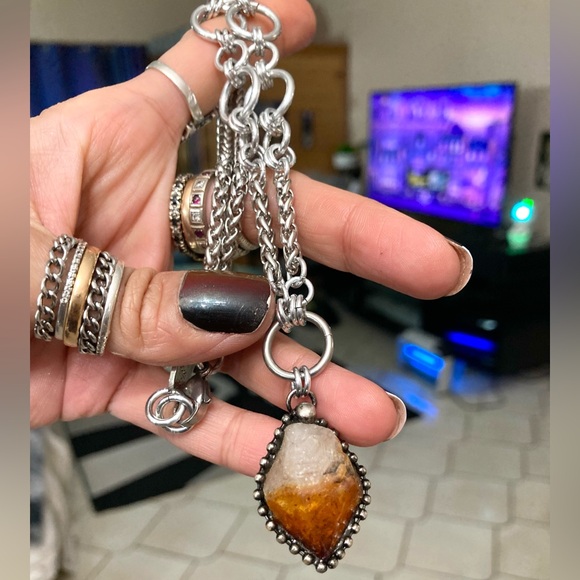 Genuine yellow orange citrine crystal maille chain silver boho gem necklace - Picture 3 of 16